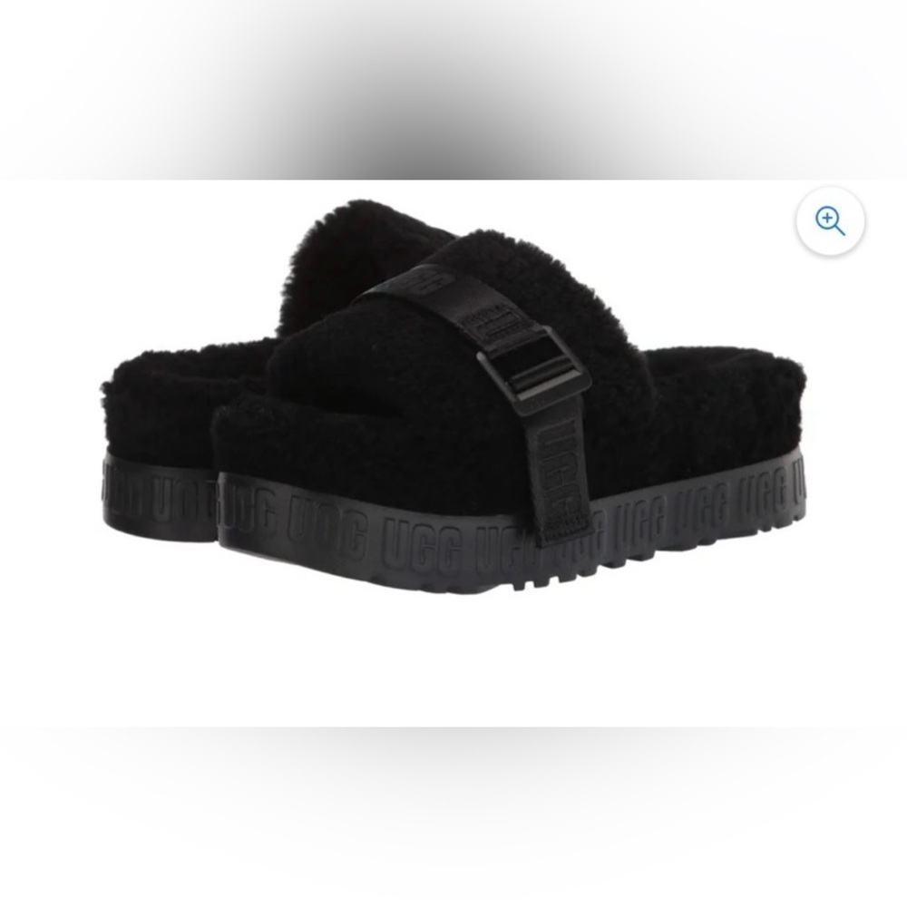 UGG Black Womens Fluffita Fuzzy Slide Sandals - Picture 2 of 13